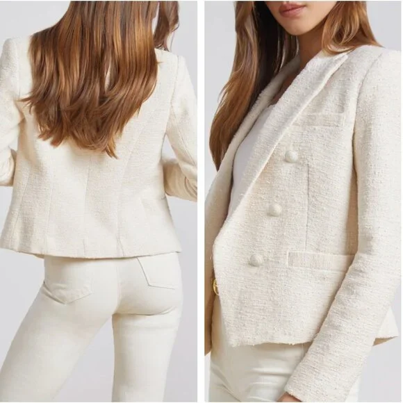 BEST L'AGENCE Brooke Open-Front Blazer Sz2/6 Ecru Cream Ivory Off White - Picture 2 of 14